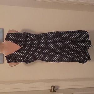 Madewell 100% Silk Navy Blue w/ Cream Polka Dot Button Down Dress. Size M, NWOT.
